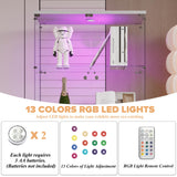 lunhung Glass Display Cabinet 4-Shelf with LED Lights and Lock,2 Doors Curio Cabinets Display Case Storage Cabinet,Glass Floor Standing Bookshelf for Living Room 32" W x 14" D x 64" H (White) lunhung