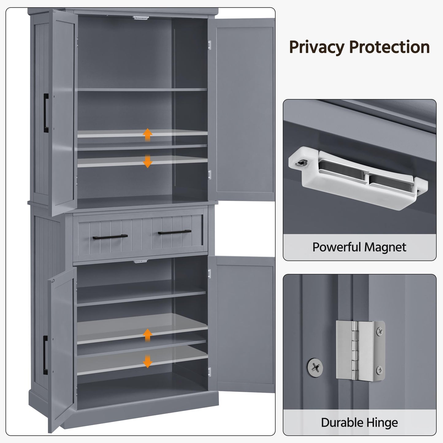 Yaheetech Kitchen Pantry Storage Cabinet with Drawer, 72.5" H Cupboard Pantry Cabinets with Adjustable Shelves and Barn Doors for Dining Room/Living Room, Dark Gray - WoodArtSupply