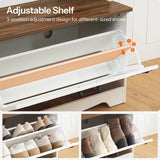 HOOBRO Hall Tree with Bench, Entryway Bench with Coat Rack and Shoe Cabinet, Flip Drawers, Farmhouse Hall Tree with Shoe Organizer, Mud Room, White and Walnut WH85MT01 HOOBRO