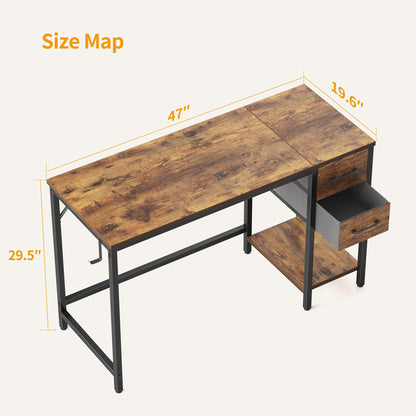 CubiCubi Computer Home Office Desk with 2 Drawers, 47 Inch Small Desk Study Writing Table, Modern Simple PC Desk, Rustic Brown - WoodArtSupply