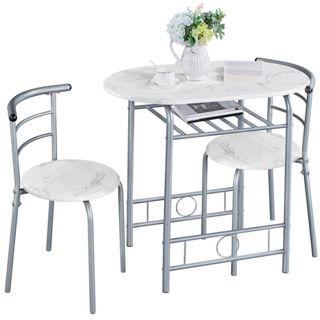 Yaheetech 3-Piece Dining Table Set, Breakfast Bistro Table Set for 2, Small Kitchen and Table Chairs Set of 2 with Metal Frame and Storage Rack for Small Space/Apartment/Dorm Room, White Yaheetech