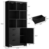 IRONCK Bookshelf with Drawers, 70.9 inch Tall Bookcase with Doors, Bookshelves and Bookcases with Storage, Bookshelf with 6 Open Cubes for Home Office, Living Room, Study, Black IRONCK
