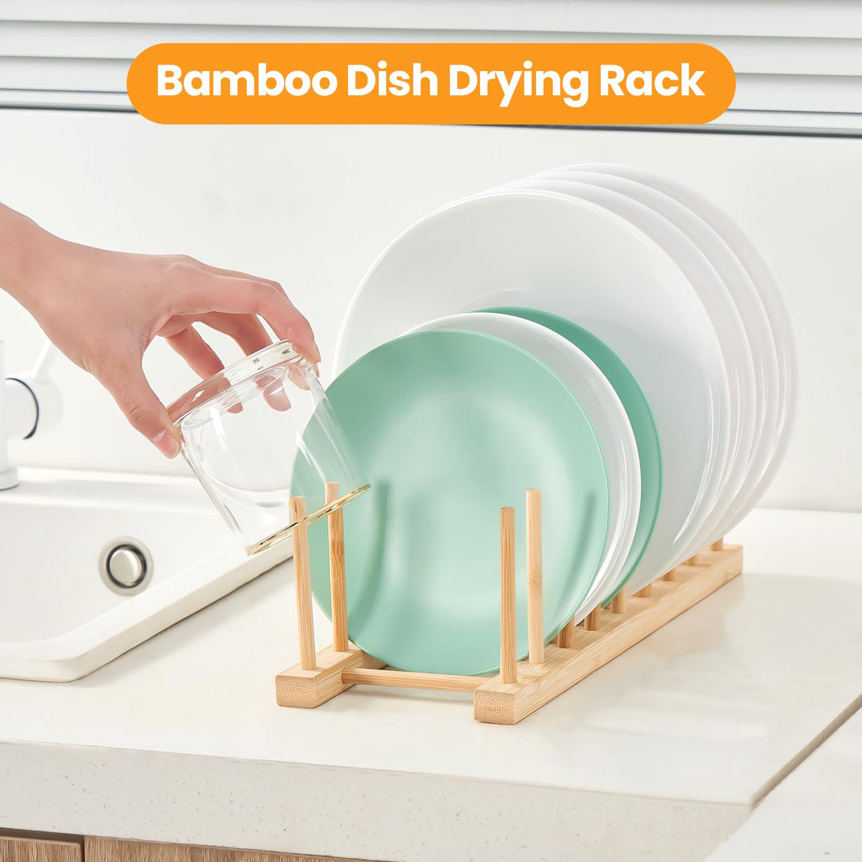 Worthyeah Bamboo Dish Drying Rack-2 PCS Pot Lid Plate Rack Organizer Holder for Cabinet-Cutting Board Organizer for Dish, Pot Lid, Bowl, Cup, Cutting Board Worthyeah