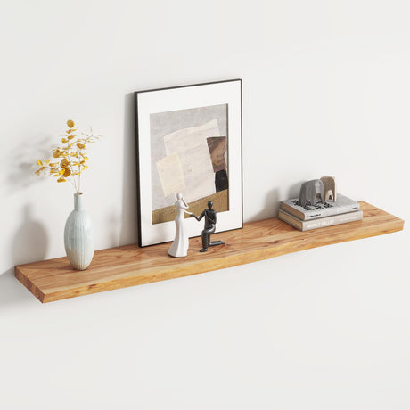 Rustic Elm Wood Floating Shelf for Wall, Live Edge 48"W x 9.3"D x 1.5"H, 1 Pack with Invisible Bracket, Large Wall Mounted Storage Shelf for Living Room Bedroom Kitchen Bathroom Decor, Natural Venusmiles