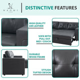 Naomi Home Jenny Sectional Sofa Sleeper with Storage Chaise, Tufted Pull Out Couch with Storage, Sectional Sofa Bed, L-Shaped Reversible Sleeper Sofa with Storage, Dark Gray,Air Leather Naomi Home