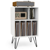 Giantex Record Player Stand, White Turntable Stand Holds up to 150 Albums, Mid-Century Vinyl Storage Cabinet Table with Metal Legs, Record Player Holder End Table for Bedroom Living Room Giantex