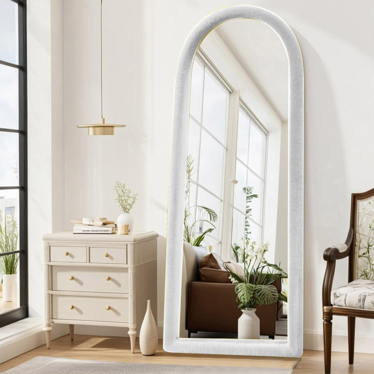 JAWGLOW Fluffy Full Length Mirror, Universal Ultra Soft Non-Slip Cover, Free Standing, 64"x21", Full Body Mirror, Warm Home Decor for Living Room, Bedroom, Cloakroom (White) JAWGLOW