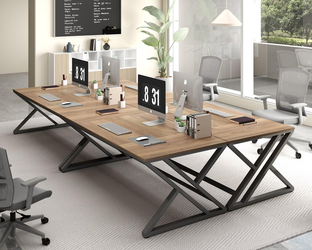 HSH Rustic Long Computer Desk, Industrial Large Wood Metal Office Desk, Wood Pc Writing Work Study Computer Table Desk, Farmhouse Workstation Gaming Executive Desk for 2 Person, Rustic Oak, 70 Inch HSH