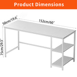 JOISCOPE Home Office Desk with Double Reversible Side Shelves and Headphone Hooks, Computer Desk for Working, Gaming, Studying, 60 inches, White JOISCOPE