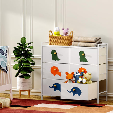 FRAPOW Kids Dresser for Bedroom, Baby Dresser with 6 Fabric Drawers Tall Storage Organizer for Toddler Child with Wood Top Metal Frame for Living Room, Nursery, Closet, Apartment FRAPOW