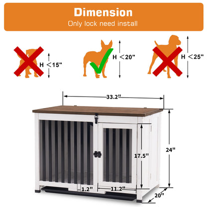 MCombo Wooden Dog Crate Furniture, Dog Kennel Pet House End Table, Solid Wood Portable Foldable Indoor Cage for Dogs, No Assembly Needed (Medium, White and Brown)