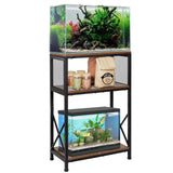 SwaaVee Aquarium Stand, 10 Gallon Fish Tank Stand with Storage, 3 Tier Metal Frame Cabinet Suitable for Fish Tank, Turtle Tank, Rustic Brown (10 Gallon) SwaaVee
