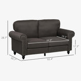 HOMCOM 61" Loveseat Sofa, Mid Century Modern 2 Seater Small Couch with Nailhead Trim, Rolled Arm, Fabric Upholstered Love Seat for Living Room and Bedroom, Dark Brown HOMCOM