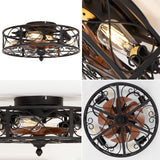 SHLUCE Caged Flush Mount Ceiling Fan with Lights, Farmhouse Rustic Bladeless Ceiling Fans with Lights and Remote, Low Profile Small Enclosed Ceiling Fan with Light for Bedroom, Kitchen, Black SHLUCE