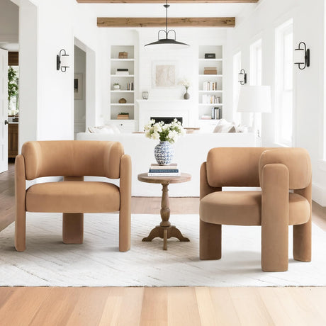 COLAMY Modern Velvet Accent Chairs Set of 2, Upholstered Barrel Chairs, Comfy Side Arm Chairs with 3 Legs for Living Room, Bedroom, Reading, Khaki COLAMY