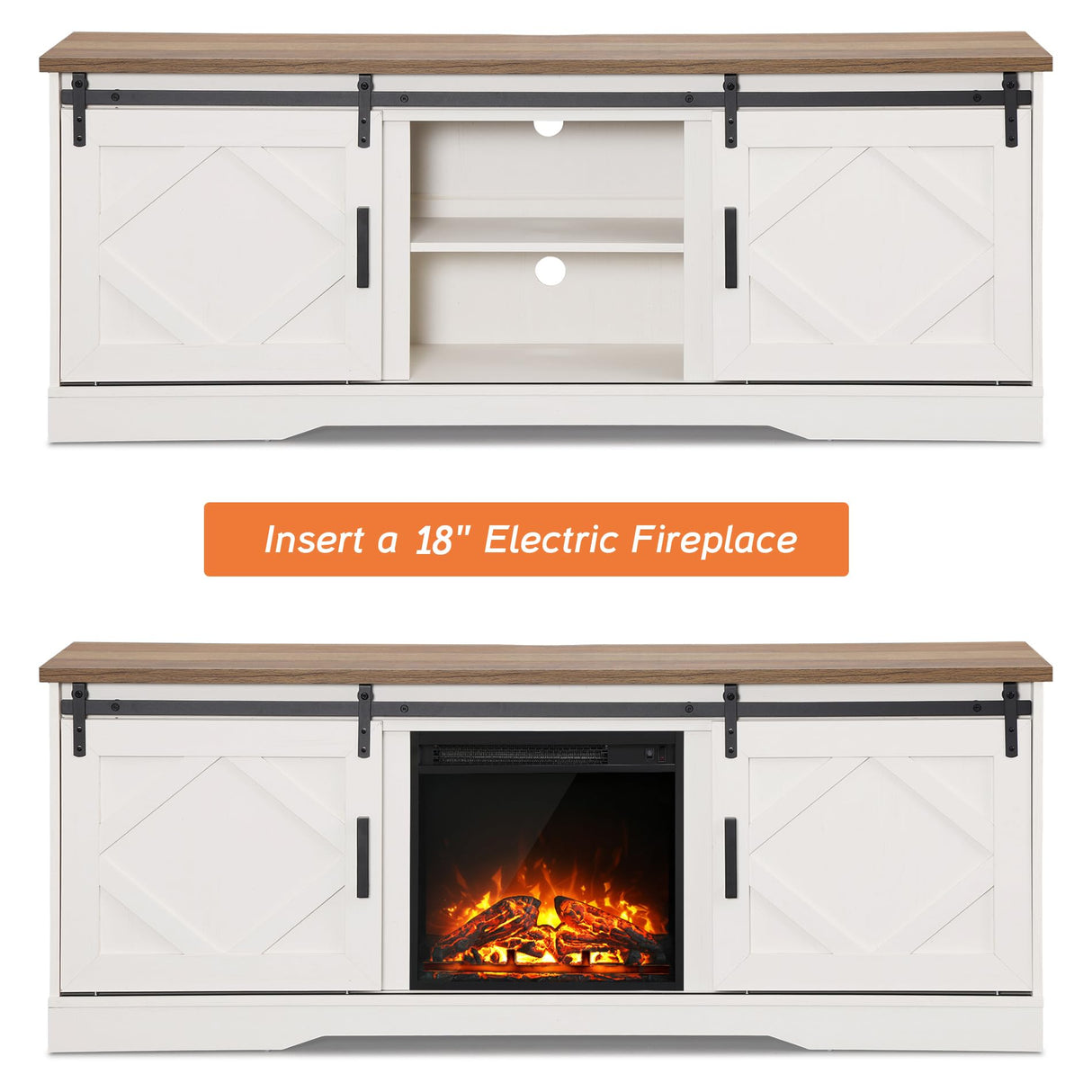 WAMPAT Farmhouse TV Stand Modern Sliding Barn Door Entertainment Center for TVs Up to 75 inch, Wood TV Media Console Table Cabinet Storage for Living Room White WAMPAT