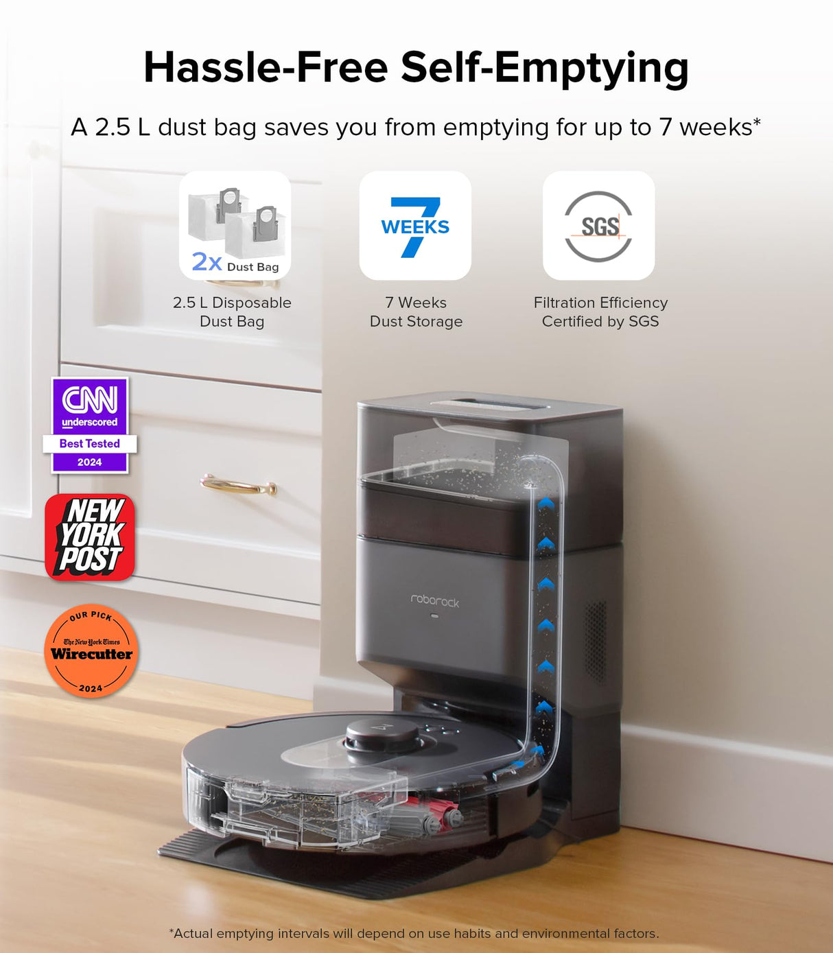 roborock Q5 Max+ Robot Vacuum with Self-Empty Dock, Upgraded from Q5+, 5500 Pa Suction, DuoRoller Brush, Hands-Free Cleaning for up to 7 Weeks, PreciSense LiDAR Navigation, App & Voice Control roborock