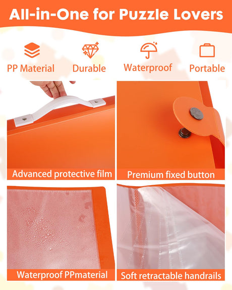 Puzzle Storage Folder for 1000-Pieces, 20 HD Film Pockets, Dustproof and Stain-Proof, Portable and Mobile, Jigsaw Enthusiasts Puzzle Space-Saving Organizer Accessories(Orange) HLLVEX