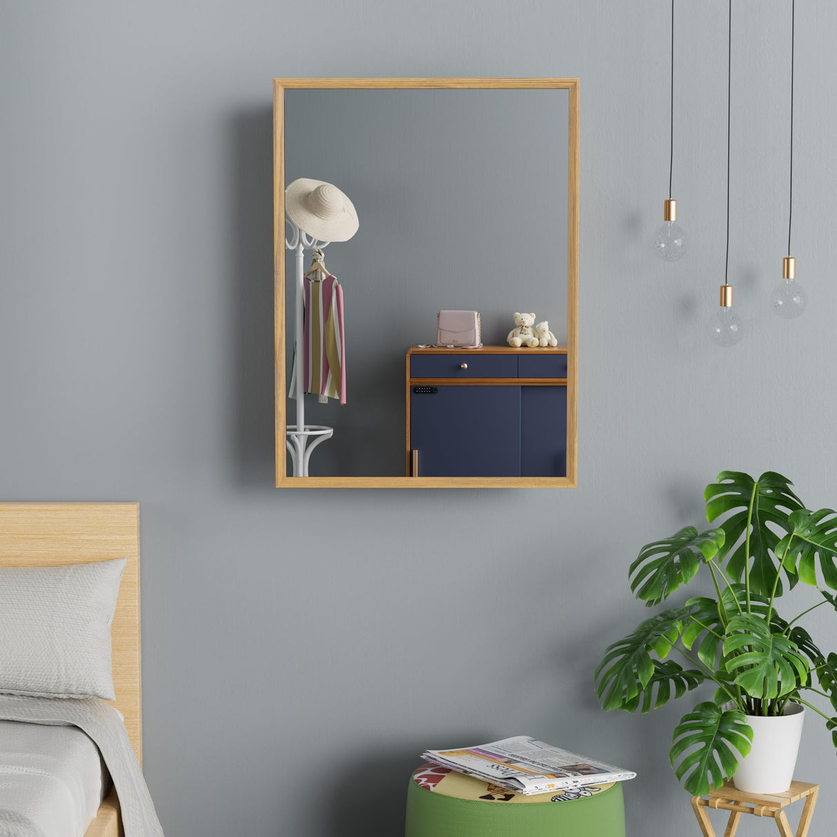 HBEZON 24x30 Inch Wooden Medicine Cabinet with Mirror, Surface or Recessed Mounted Bathroom Cabinets with Door, Adjustable Shelves, Soft-Close Hinge, Wall Storage, Oak Wood Frame HBEZON