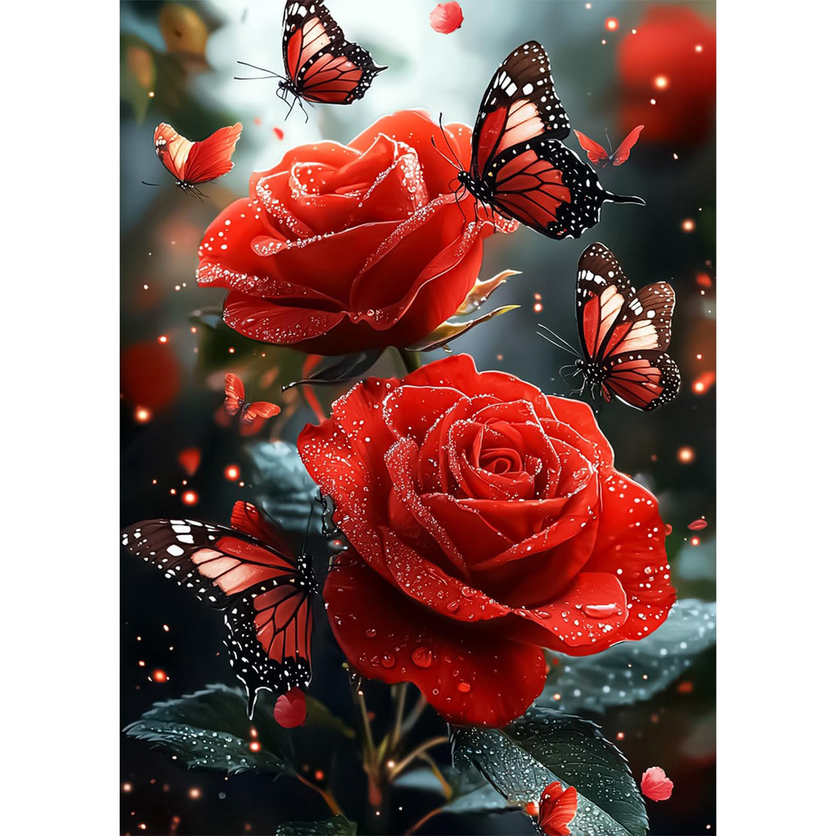 Lxmsja Red Rose Diamond Art Kits for Adults, Butterfly DIY Full Drill Diamond Painting Kits for Beginners, 5D Gem Art Crafts for Adults, Home Wall Decor 12x16 inch Lxmsja
