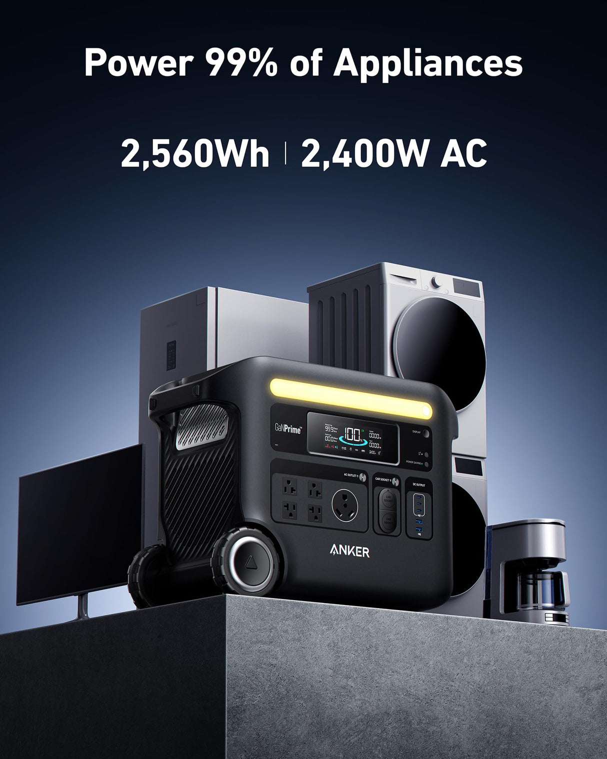 Anker SOLIX F2600 Portable Power Station, 2400W (Peak 3600W) Solar Generator, GaNPrime Battery Generators for Home Use, 2560Wh LiFePO4 Power Station for Outdoor Camping, and RVs (Solar Panel Optional) (Renewed) Anker