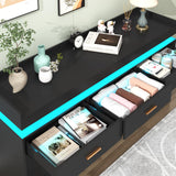 Hlivelood 9 Drawer Dresser with LED Light, Modern Chest of Drawers for Closet, Wide Drawer Organizer Cabinet for Bedroom, Living Room, Entryway, Hallway(9 Drawer Black) Hlivelood