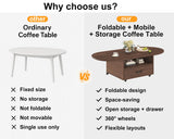 IBF Foldable Coffee Table with Drawer, Wood Living Room Table with Storage, Multifunctional Oval Center Table with Wheels, Extendable Rolling Tea Table for Living Room Home Office, Walnut, 47 Inch IBF