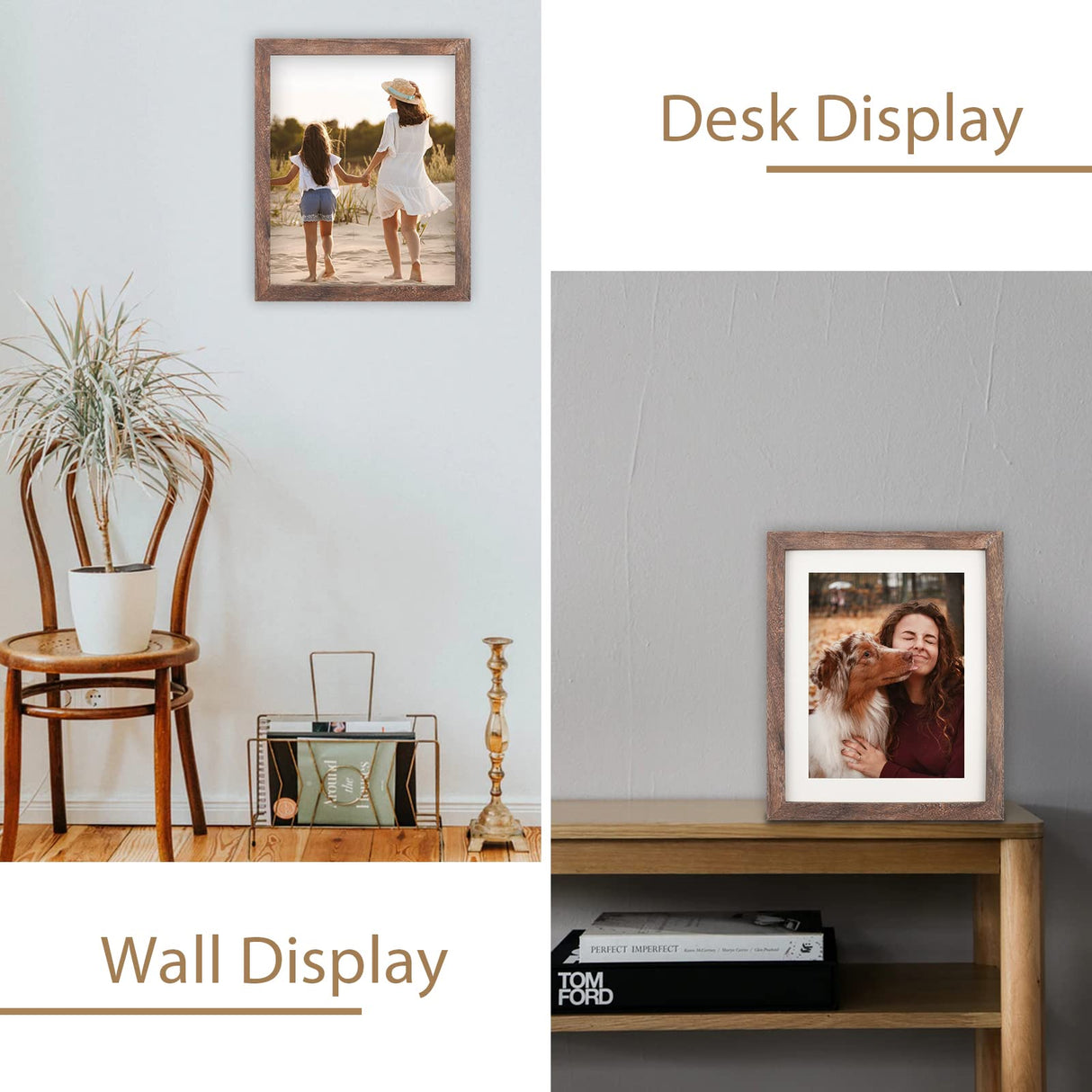 ORIVAN 8x10 Picture Frame Wood Display Picture 6x8 with Mat or 8x10 without Mat Distressed Brown Photo Frame for Wall and Tabletop Decoration ORIVAN
