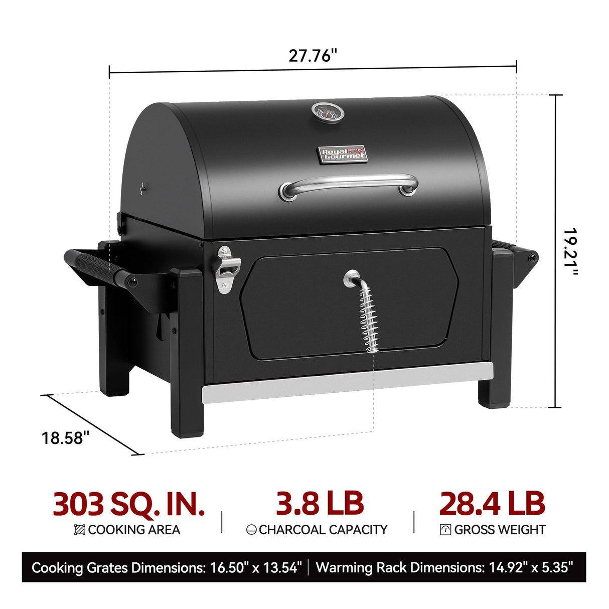 Royal Gourmet CD1519 Tabletop Charcoal Grill with Warming Rack, Potable Charcoal Grill with 303 Sq. In Cooking Area for for Outdoor Camping and Picnic Grilling, Black Royal Gourmet