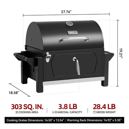 Royal Gourmet CD1519 Tabletop Charcoal Grill with Warming Rack, Potable Charcoal Grill with 303 Sq. In Cooking Area for for Outdoor Camping and Picnic Grilling, Black