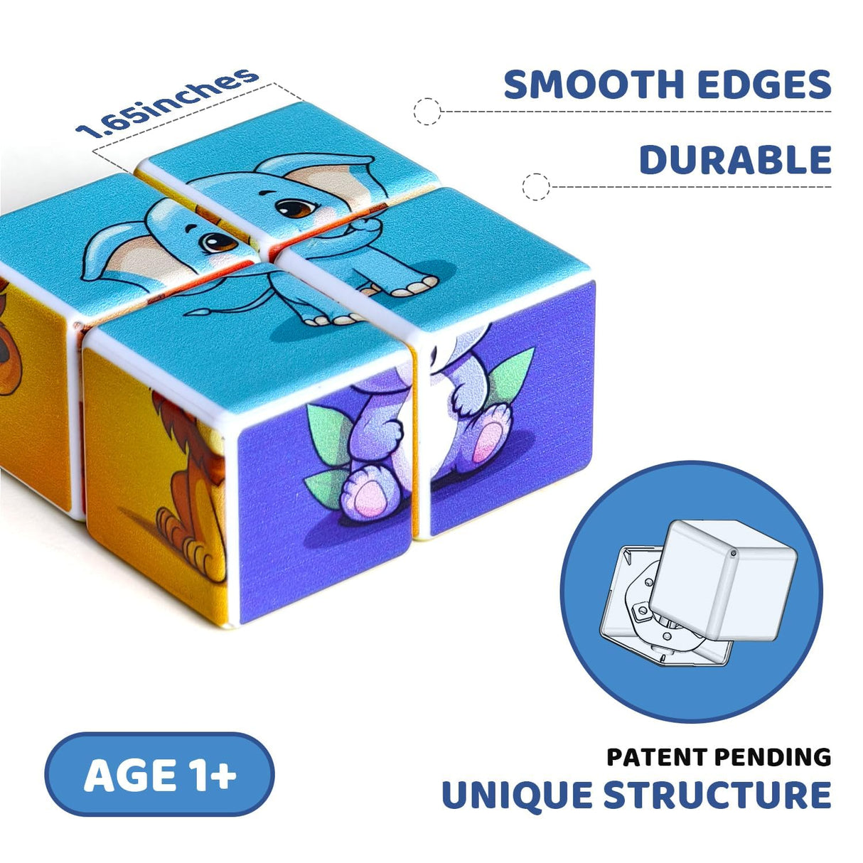 Pairez Toys 3D Magnetic Cubic Jigsaw Puzzle Toys for Toddlers, Large Building Blocks Cubes 1.65 Inches, Integrated with Magnets, 6 Patterns in Animal Theme Pairez Toys