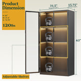 Eltean Display Cabinet with Glass Doors and LED Lights, Glass Display Case with 3 Adjustable Shelves,4 Tier of Storage Space Curio Cabinet for Bedroom Living Room Homeoffice Dining Room Eltean