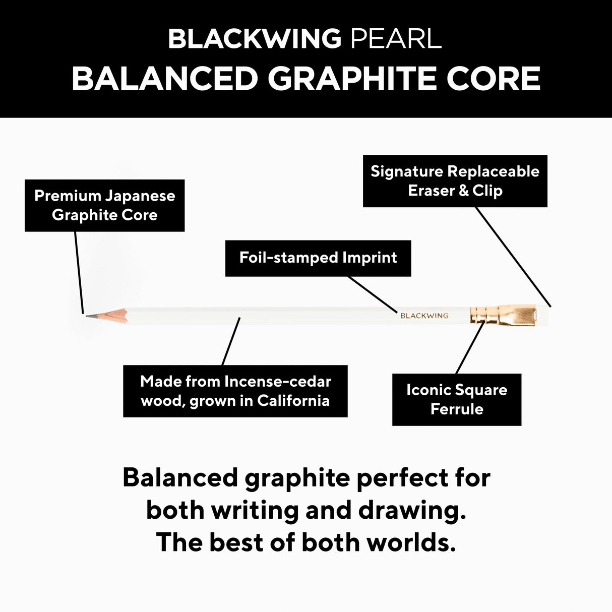 Blackwing Pearl Pencils - 12 Count, Incense-cedar, Premium Japanese Graphite, Pearlescent White, Balanced Lead, Great for Journaling and Writing Blackwing