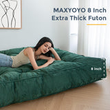 MAXYOYO 8" Futon Mattress Full Size, Extra Thick Futons Sofa Couch Bed, Velvet Floor Mattress for Adults, Shredded Foam Filling (Frame Not Included), Green MAXYOYO