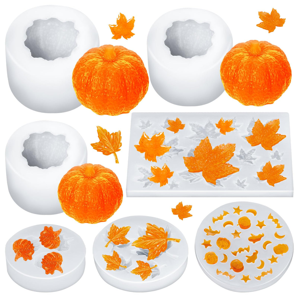 7 Pcs Pumpkin Candle Molds - Halloween & Thanksgiving Silicone Molds for DIY Craft Making Decoration Supplies KVCSYAW
