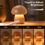 LONRISWAY Wooden Mushroom Lamp, Portable Cordless Rechargeable Battery Operated Lamp,Stepless Dimming, Night Light for Birthday Gifts LONRISWAY