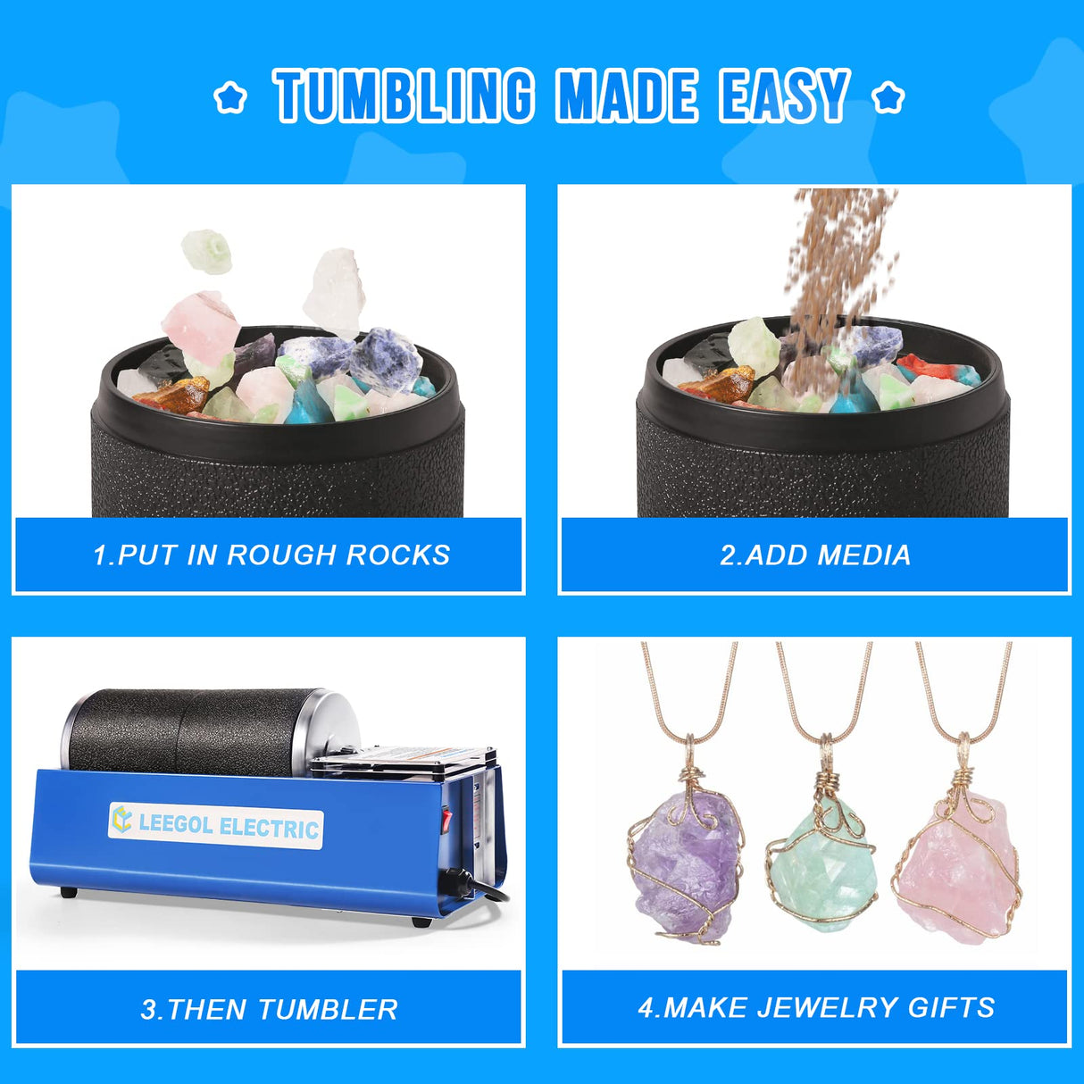 Leegol Electric 6LB Rock Tumbler Kit – Double Drum Rock Polisher for Kids & Adults Leegol Electric