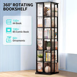 HMBTCRY Rotating Bookshelf, 360 Display Spinning Bookshelf, 6 Tier Rotating Bamboo Bookshelf for Living Room, Bedroom, Study Room (Black) HMBTCRY