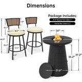 PIZZELLO 3 Pieces Outdoor Patio Furniture Set w/ 37" Propane Fire Table and 2 Swivel Barstools Chairs Outdoor Wicker Rattan Conversation Sets of 3 for Outside Porch, Balcony (Black) PIZZELLO