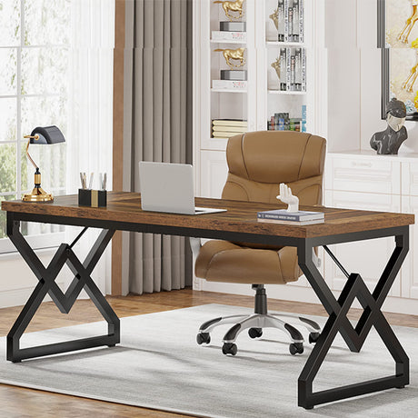 Tribesigns Executive Desk, Office Desk with Extra Thickened Wooden Tabletop and Metal Frame, Large 63 Inches Computer Desk Writing Table Study Desk for Home Office, Rustic Brown Tribesigns