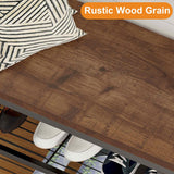 BON AUGURE Hall Tree with Shoe Storage, 5-in-1 Reversible Entryway Bench with Coat Hooks for Hallway, Rustic Wood and Metal Coat Rack with Shelves for Mudroom (Rustic Oak) BON AUGURE