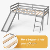 TOLEAD Low Loft Bed with Slide, Wood Twin Loft Bed Frame with Climbing Ladder & Storage Space for Kids Toddler (Grey) TOLEAD