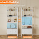 Furologee 5 Tier Bookshelf with Drawers, White Tall Bookcase with Shelves, Wood and Metal Book Shelf Storage Organizer, Modern Display Free Standing Shelf Unit for Bedroom, Living Room, Office Furologee