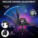 HOFFREE LED Gaming Chair Massage with Speakers Game Chair Big and Tall with Footrest Gamer Chair for 400lbs Computer Desk Chair for Adults Purple and Black HOFFREE