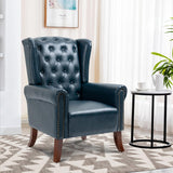 LOVSPATIO PU Leather Accent Chair Set of 2, Modern Upholstered Living Room Chair Sofa Chair with Wooden Legs, Wingback Armchair Club Chair for Bedroom,Study Room, Lounge (Dark Blue) LOVSPATIO