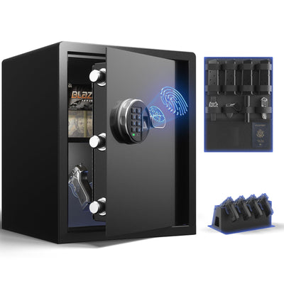 Grimtron Gun Safe for Multiple Pistols (1.71 cu. ft.) - Biometric Quick Access Handgun Safe 【Gun Rack & Gun Organizer】Home Pistol Safe Box, Fingerprint Gun Safe Storage with Backlit Keypad