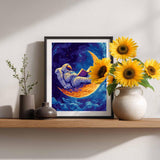 Cawpom Space Paint by Numbers Kit for Adults, Space Astronaut Paint by Number, Crescent Moon Wall Art, Astronaut Read Book Acrylic Painting, Fantasy Poster Home Wall Decor(16x20inch, No Frame) Cawpom