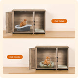 DWANTON Litter Box Enclosure, Cat Litter Box Furniture Hidden, with Scratching Mat, Wooden Cat Washroom Indoor, 31.5" L x 19.7" W x 21.7" H, Greige Dwanton