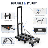 SPACEKEEPER Folding Hand Truck, 500 LB Heavy Duty Luggage Cart, Utility Dolly Platform Cart with 6 Wheels & 2 Elastic Ropes for Luggage, Travel, Moving, Shopping, Office Use, Black SPACEKEEPER