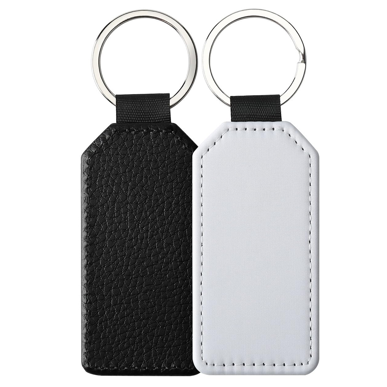 Joiit 20 Pcs Sublimation Blank Keychains Bulk, PU Leather White Keyrings Heat Transfer Ornament Pendants for Man Women (Rectangle_1)